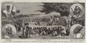 El administrador inglés resolviendo una disputa entre dos jefes nativos en el río Gambia, África Occidental de Charles Edwin Fripp